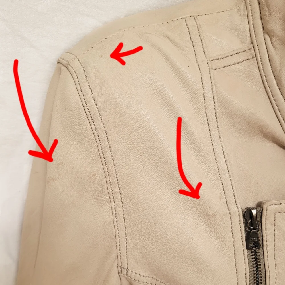 EVER beige lamb leather moto jacket (42" bust) - Picture 5 of 8